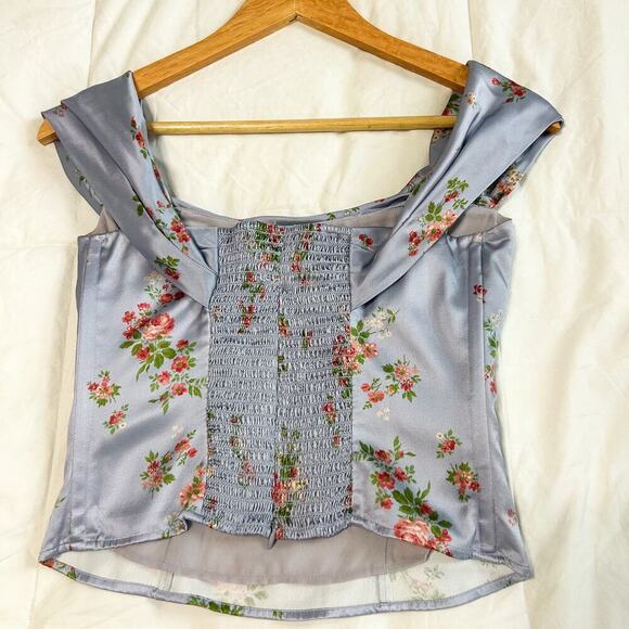 NWOT Reformation Lux Off-Shoulder Floral 100% Silk Top Size 2 Lilac Print - Picture 7 of 9